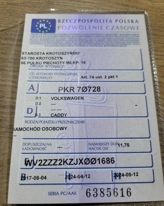 Volkswagen Caddy cena 42100 przebieg: 232400, rok produkcji 2017 z Krotoszyn małe 352